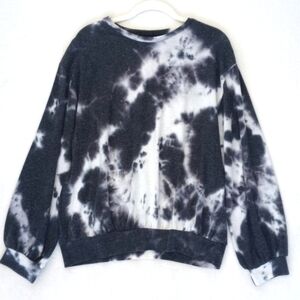 Melloday Women's Blue White Tie Dye Rayon Blend Long Sleeve Sweatshirt Sweater L